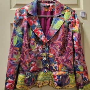 Boho Chic Floral Paisley Multicolor Blazer Sz 12
